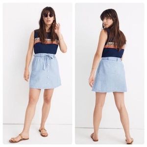 EUC Madewell Button-Front Tie Mini Skirt Chambray